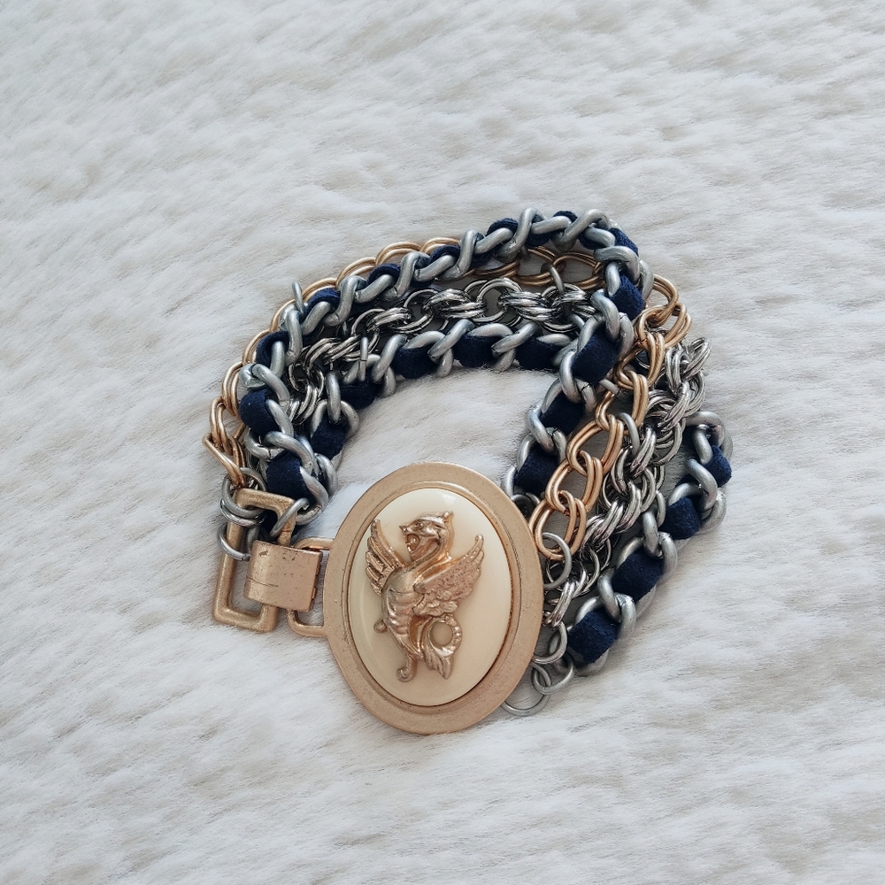 Vintage Chain Bracelet with Dragon Emblem